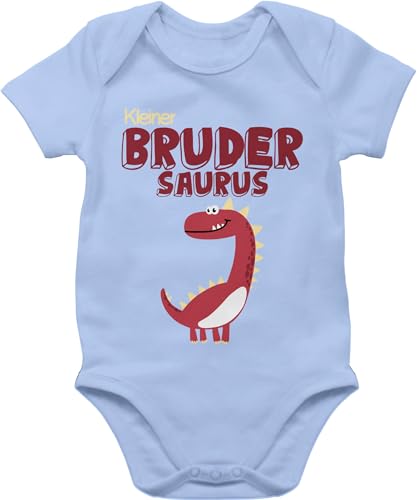 Baby Body Junge Mädchen - Bruder - Kleiner Brudersaurus - 6/12 Monate - Babyblau - dinosaurier little brother outfit lil bro geschwister bodys brüder 2024 kleine saurus babysachen von Shirtracer