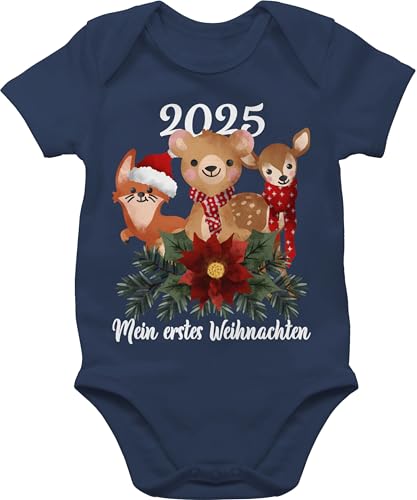 Baby Body Junge Mädchen - Geschenke Christmas - 2025 Mein erstes Weihnachten mit süßen Tieren - weiß - 3/6 Monate - Navy Blau - erster weihnachts-strampler weihnachtsoutfit weihnachtsmotiv tier von Shirtracer