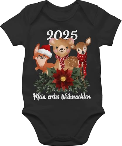Baby Body Junge Mädchen - Geschenke Christmas - 2025 Mein erstes Weihnachten mit süßen Tieren - weiß - 6/12 Monate - Schwarz - erster weihnachts-strampler weihnachtsoutfit weihnachtsmotiv tier von Shirtracer