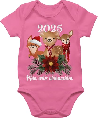 Baby Body Junge Mädchen - Geschenke Christmas - 2025 Mein erstes Weihnachten mit süßen Tieren - weiß - 1/3 Monate - Pink - erster weihnachts-strampler weihnachtsoutfit weihnachtsmotiv tier von Shirtracer