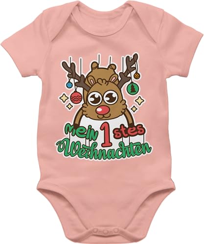 Shirtracer Baby Body Junge Mädchen - Geschenke Christmas - Mein erstes Weihnachten - Rentier - 6/12 Monate - Babyrosa - outfit weihnachtsoutfit weihnachtsmotiv 1. babybody weihnachtsbody weihnacht von Shirtracer