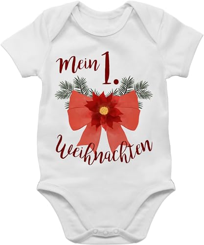 Shirtracer Baby Body Junge Mädchen - Geschenke Christmas - Mein erstes Weihnachten - Wasserfarben - Rot - Schleife - 3/6 Monate - Weiß - outfit weihnachtsoutfit weihnachtsmotiv first kurzarm my von Shirtracer