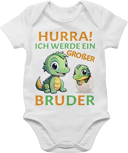 Baby Body Junge Mädchen - Hurra endlich großer Bruder Dinos I Dino Geschenk Dinosaurier Brüder - 12/18 Monate - Weiß - bald grosser big brother bruder" werde strampler baby+strampler+sprüche von Shirtracer