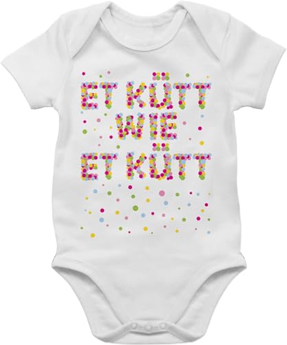 Baby Body Junge Mädchen - Karneval & Fasching - Et kütt wie et kütt Konfetti I Köln I Kölsches Grundgesetz I Echte Kölner - 3/6 Monate - Weiß - faschingsstrampler fastnacht koeln babybody von Shirtracer