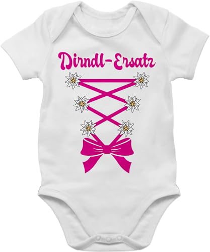 Baby Body Junge Mädchen - Kompatibel mit Oktoberfest Outfit - Dirndl-Ersatz Korsage - fuchsia - 1/3 Monate - Weiß - trachtenmode strampler bayrisch bayern dirndl bz10 ersatz trachtenbody von Shirtracer