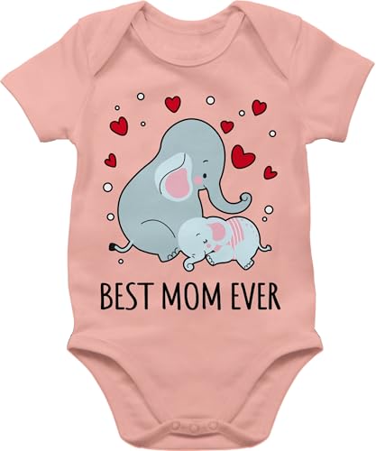 Shirtracer Baby Body Junge Mädchen - Mama - Best Mom ever - Elefanten - 3/6 Monate - Babyrosa - muttertag elefant babykleidung jungen mama's muddi mutter strampler muttertagsgeschenk mamas babybody von Shirtracer