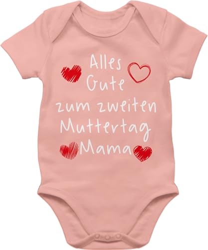 Baby Body Junge Mädchen - Alles Gute zum zweiten Muttertag Handschrift weiß - 12/18 Monate - Babyrosa - muttertagsgeschenk danke mama besondere muttertagsgeschenke 1.muttertagsgeschenk 1.muttertag von Shirtracer