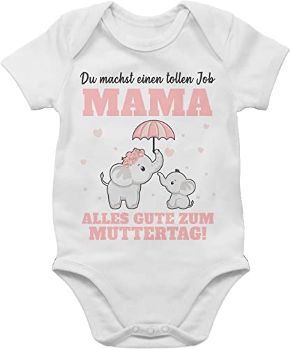 Baby Body Junge Mädchen - Muttertag - Du machst einen tollen Job Mama - 3/6 Monate - Weiß - mothers day muttertagsgeschenke muttertagsgeschenk elefant strampler für muttertagsstrampler muttertags von Shirtracer