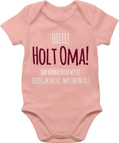 Shirtracer Baby Body Junge Mädchen - Sprüche - Hilfe Holt Oma - weiß - 6/12 Monate - Babyrosa - meine oma babymode witzig spruch grandma strampler bodys für babys mit sprüchen spruche babybody von Shirtracer