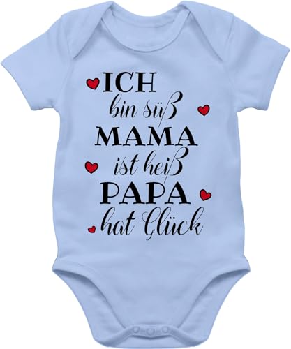 Shirtracer Baby Body Junge Mädchen - Sprüche - Ich bin süß - Mama ist heiß - Papa hat Glück - Herzen - schwarz - 6/12 Monate - Babyblau - geschenk geburt babymode witzig spruch bodys babybody mit und von Shirtracer