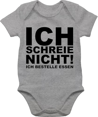 Baby Body Junge Mädchen - Sprüche - Ich schreie nicht ich bestelle Essen - schwarz - 6/12 Monate - Grau meliert - schrei babymode witzig spruch nicht, bodys strampler mit lustigen sprüchen von Shirtracer