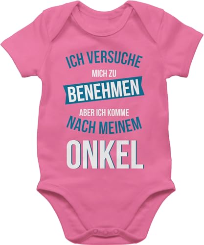 Shirtracer Baby Body Junge Mädchen - Sprüche - Ich versuche mich zu benehmen aber ich komme nach meinem Onkel - 18/24 Monate - Pink - patenkind geschenk babymode witzig spruch uncle bodys nichte von Shirtracer