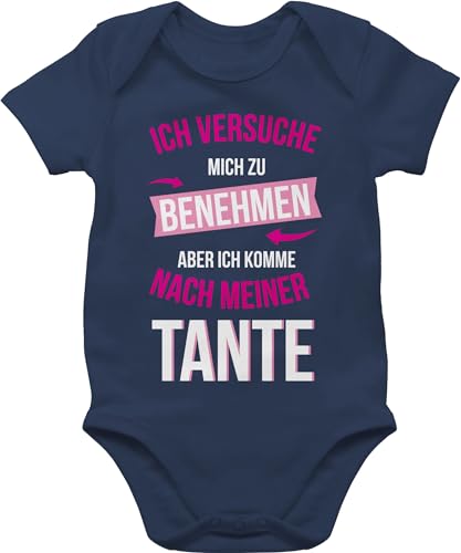 Baby Body Junge Mädchen - Sprüche - Ich versuche mich zu benehmen aber ich komme nach meiner Tante - 3/6 Monate - Navy Blau - tanten babysachen strampler mit lustigen sprüchen von Shirtracer