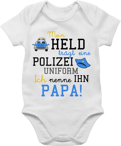 Baby Body Junge Mädchen - Sprüche - Mein Held trägt eine Polizeiuniform - Polizist Geschenk zur Geburt - 12/18 Monate - Weiß - strampler babymode witzig spruch dad bodys papa ist von Shirtracer