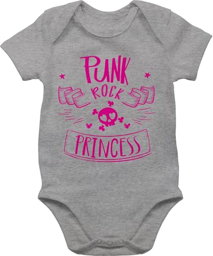 Baby Body Junge Mädchen - Sprüche - Punk Rock Princess - 1/3 Monate - Grau meliert - punker kleidung babymode witzig spruch rocker bodys strampler totenkopf babybody mit sprüchen spruche von Shirtracer