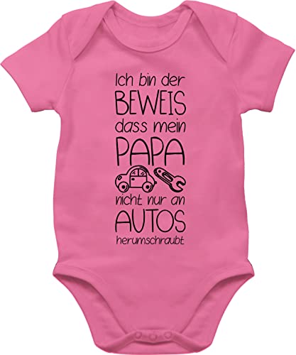 Baby Body Junge Mädchen - Sprüche - Ich bin der Beweis dass mein Papa nicht nur an Autos herumschraubt - 1/3 Monate - Pink - babymode witzig spruch das bodys strampler mit lustigen sprüchen von Shirtracer