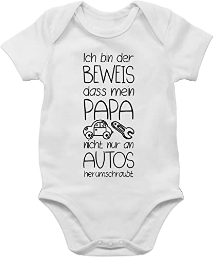 Baby Body Junge Mädchen - Sprüche - Ich bin der Beweis dass mein Papa nicht nur an Autos herumschraubt - 3/6 Monate - Weiß - babymode witzig spruch das bodys strampler mit lustigen sprüchen von Shirtracer