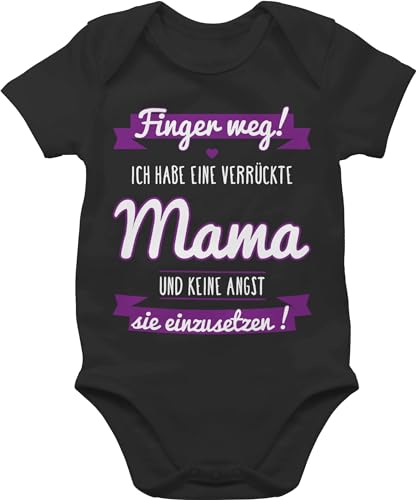 Baby Body Junge Mädchen - Sprüche - Ich habe eine verrückte Mama lila - 3/6 Monate - Schwarz - babybody mit spruch spruche muttertag strampler aufschrift sprüchen und keine angst sie einzusetzen von Shirtracer