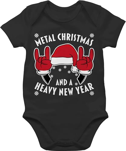 Baby Body Junge Mädchen - Weihnachten Geschenke - Metal Christmas and a Heavy New Year - weiß - 12/18 Monate - Schwarz - weihnachtsoutfit weihnachtsmotiv xmas strampler weihnachtsbody weihnacht von Shirtracer