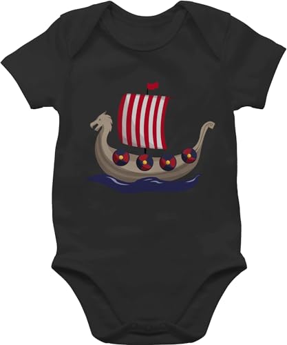 Shirtracer Baby Body Junge Mädchen - Wikinger & Walhalla - Wikinger-Schiff - 3/6 Monate - Schwarz - schiff viking wikingerschiff babysachen vikings wikinger&walhalla babybody strampler von Shirtracer