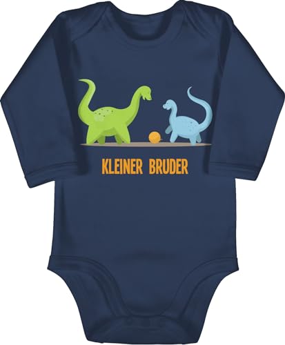 Shirtracer Baby Body langarm Mädchen Junge - Kleiner Bruder Dinosaurier - 3/6 Monate - Navy Blau - little brother dino strampler kleine lil bro babykleidung geschenk saurus langarmbody kleinen von Shirtracer