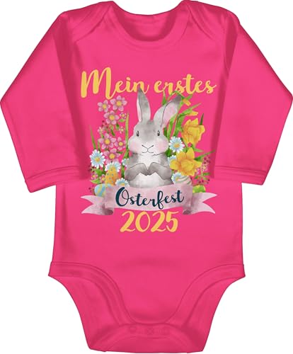 Baby Body langarm Mädchen Junge - Ostergeschenke Ostern - Mein erstes Osterfest 2025-3/6 Monate - Fuchsia - my first easter outfit osteroutfit ostermotiv oster strampler 1 osterbody ostergeschenk von Shirtracer