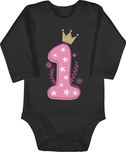 Baby Body langarm Junge - 1. Geburtstag - Erster Mädchen - 12/18 Monate - Schwarz - kindergeburtstag 1 jahr 1ter bodys outfit first birthday mein strampler one ich bin kinder einjähriges bodies von Shirtracer