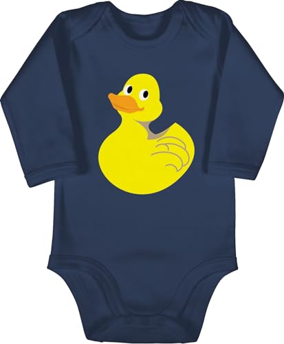 Shirtracer Baby Body langarm Mädchen Junge - Bunt gemischt - Quietscheente - 3/6 Monate - Navy Blau - ente strampler enten von Shirtracer