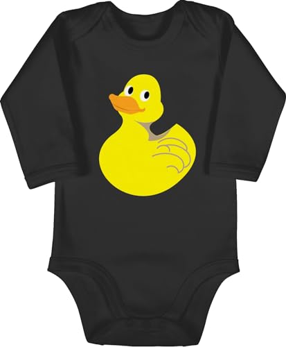 Shirtracer Baby Body langarm Mädchen Junge - Bunt gemischt - Quietscheente - 6/12 Monate - Schwarz - ente strampler enten von Shirtracer