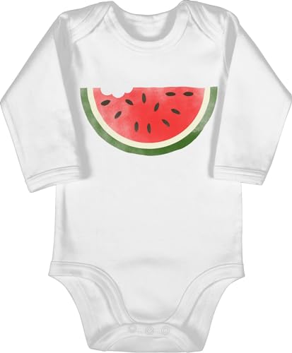 Shirtracer Baby Body langarm Mädchen Junge - Bunt gemischt - Wassermelone I Melone - 6/12 Monate - Weiß - melonen watermelon wassermelonen von Shirtracer