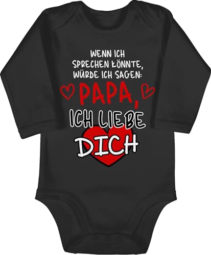 Baby Body langarm Mädchen Junge - Geschenk zum Vatertag - Wenn ich sprechen könnte, würde ich sagen: Papa, ich liebe dich weiß - 6/12 Monate - Schwarz - i love daddy baby-kleidung vatertagsbody von Shirtracer