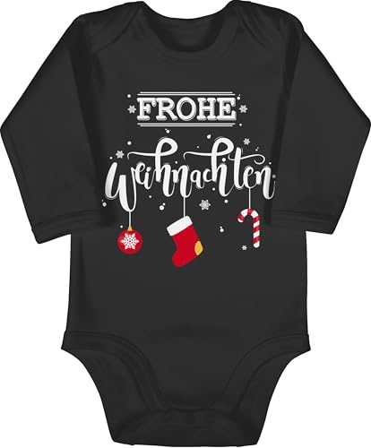Shirtracer Baby Body langarm Mädchen Junge - Geschenke Christmas - Frohe Weihnachten I Weihnachtsmotiv - 3/6 Monate - Schwarz - weihnachtsstrampler weihnacht strampler weihnachts langarmbody von Shirtracer