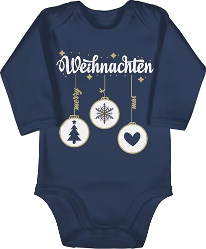 Baby Body langarm Mädchen Junge - Geschenke Christmas - Weihnachten mit Christbaumkugeln - 12/18 Monate - Navy Blau - weihnachtsstrampler weihnachtsmotiv weihnachtskugel langarmbody weihnacht von Shirtracer