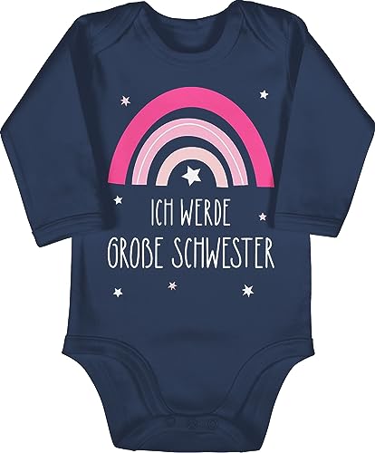 Baby Body langarm Mädchen Junge - Ich werde große Schwester - Regenbogen - grosse Schwester - 12/18 Monate - Navy Blau - big sis geschenk 2024 große+schwester+geschenk schwestern sister 2023 von Shirtracer