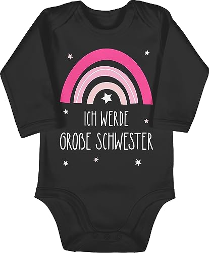 Baby Body langarm Mädchen Junge - Ich werde große Schwester - Regenbogen - grosse Schwester - 12/18 Monate - Schwarz - sis geschenk geschenke für big sister langarmshirt schwestern fuer 2024 von Shirtracer