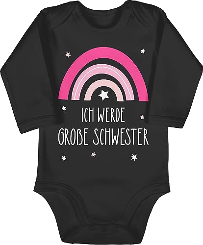 Shirtracer Baby Body langarm Mädchen Junge - Ich werde große Schwester - Regenbogen - grosse Schwester - 12/18 Monate - Schwarz - schwestern big sister langarmshirt sis will be a von Shirtracer