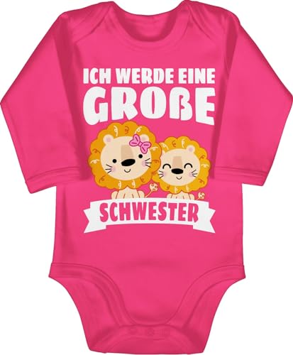 Baby Body langarm Mädchen Junge - Ich werde eine große Schwester mit Löwen - weiß - 6/12 Monate - Fuchsia - schwestern sis babybody big sister be a strampler geschenkideen+für+geschwister von Shirtracer
