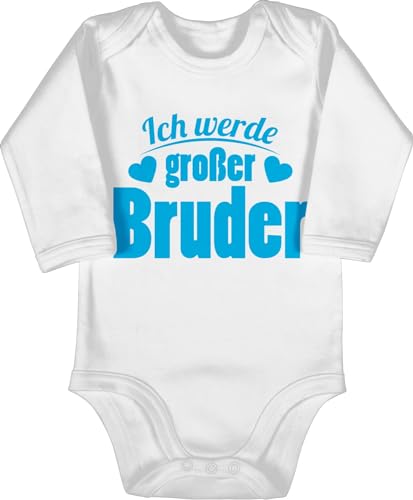 Shirtracer Baby Body langarm Mädchen Junge - Ich werde großer Bruder - 12/18 Monate - Weiß - geschenk brother geschwisterliebe strampler big bro für große brüder langarmbody bruder gro er baby-body von Shirtracer
