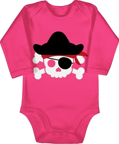 Baby Body langarm Mädchen Junge - Karneval & Fasching - Piratenkopf Kostüm Piraten I Pirat I Totenkopf I Piratenkostüm Geburtstagsfeier I Piratengeburtstag - 6/12 Monate - Fuchsia - faschingsbody von Shirtracer