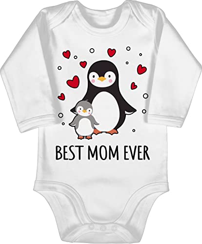Baby Body langarm Mädchen Junge - Mama - Best Mom ever - Pinguine - 6/12 Monate - Weiß - muddi muttertag pinguin mamas mutter muttertagsgeschenk mommy mother's day mutti mama's muttertagsgeschenke von Shirtracer