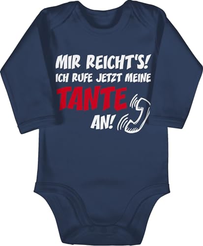 Shirtracer Baby Body langarm Mädchen Junge - Mir reichts Ich ruf jetzt meine Tante an - 3/6 Monate - Navy Blau - babybody mit spruch aunt auntie strampler babysachen tantes fuer neffe baby-kleidung von Shirtracer