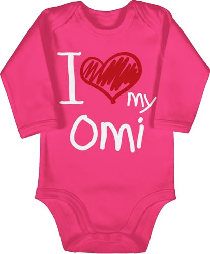 Shirtracer Baby Body langarm Mädchen Junge - Oma - I love my Omi - 3/6 Monate - Fuchsia - liebe strampler babybody langarmbody bodys babykleidung bodie babystrampler langarm-body fun kinder von Shirtracer