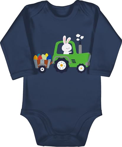 Baby Body langarm Mädchen Junge - Ostergeschenke - Traktor Hase Ostereier I Ostern I Trecker Osterhase - 3/6 Monate - Navy Blau - osterhasen outfit osteroutfit easter ei strampler osterbody von Shirtracer
