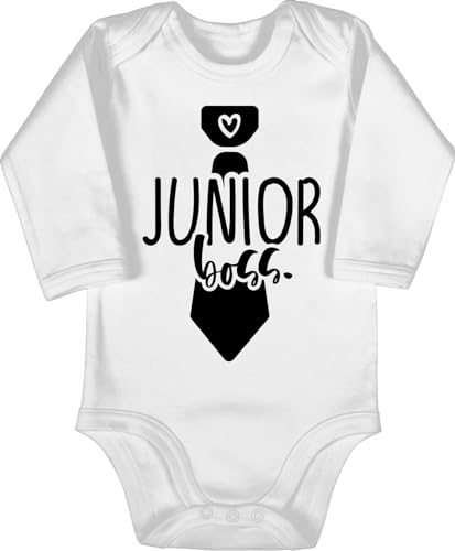 Baby Body langarm Mädchen Junge - Sprüche - Junior Boss - 3/6 Monate - Weiß - mit aufschrift chef bodys babygeschenke lustig langarm-body babysprüche babybody sprüche. bodies lustige strampler von Shirtracer