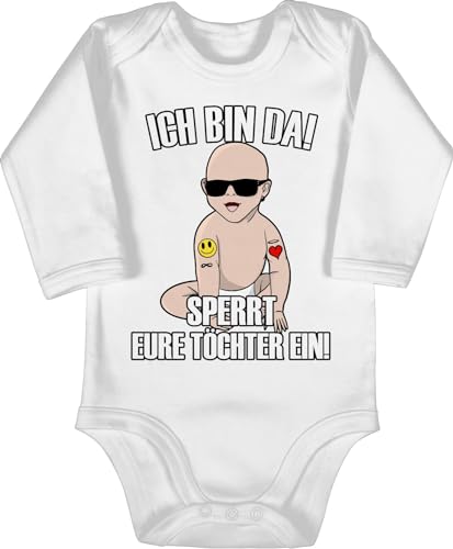 Baby Body langarm Mädchen Junge - Sprüche - Ich bin da sperrt eure Töchter ein - 3/6 Monate - Weiß - babygeschenke spruch weg babybody babygeschenk spruche strampler baby-geschenke sprüchen von Shirtracer