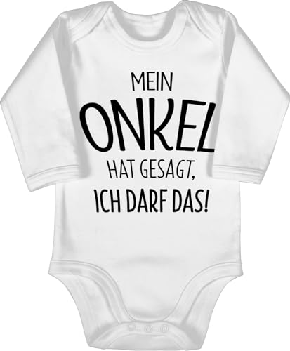 Baby Body langarm Mädchen Junge - Sprüche - Mein Onkel hat gesagt ich darf das - schwarz - 3/6 Monate - Weiß - babygeschenke spruch strampler babygeschenk spruche babybody baby-geschenke von Shirtracer