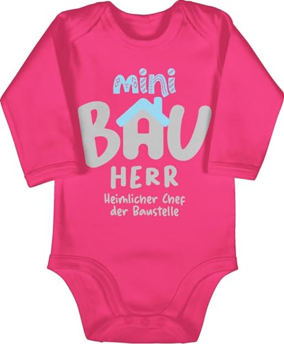 Baby Body langarm Mädchen Junge - Sprüche - Mini Bauherr grau - 3/6 Monate - Fuchsia - babybody mit spruch babygeschenke spruche bauherren bodys strampler bau babygeschenk sprüchen babykleidung von Shirtracer