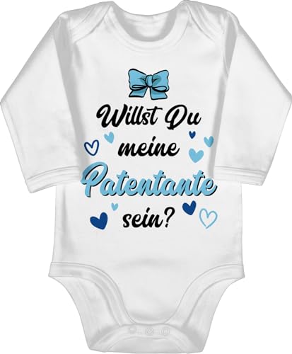 Baby Body langarm Mädchen Junge - Willst du meine Patentante sein schwarz blau - 3/6 Monate - Weiß - patentanten taufpatin fragen godi werden patin frage goti mein patenkind geschenk weihnachten von Shirtracer