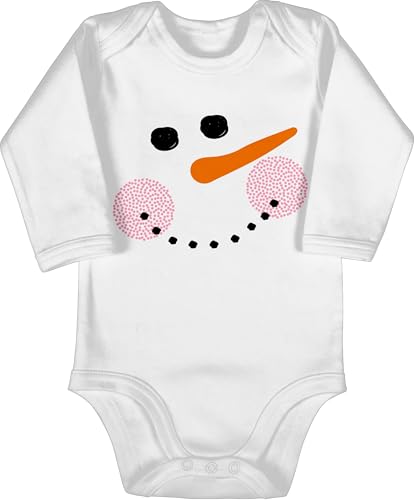 Baby Body langarm Mädchen Junge - & Fasching - Schneemann Gesicht Karneval Kostüm Schneemann Faschingskostüm I Snowman costume - 6/12 Monate - Weiß - faschingsbody fastnacht strampler faschings von Shirtracer