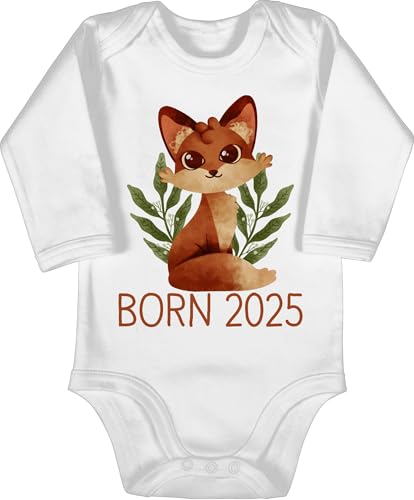 Baby Body langarm Mädchen Junge - Zur - Fuchs Born 2025 Geschenk Geburt - 3/6 Monate - Weiß - babygeschenke pregnancy 2023 babybody geschenke babygeschenk mit strampler geburtgeschenk geboren von Shirtracer
